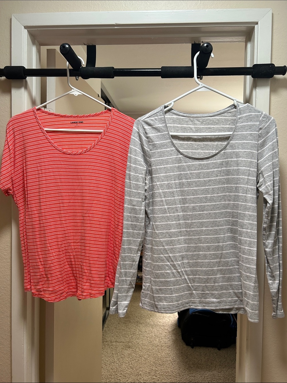 Lands’ End Striped Scoop Neck Tee set - Coral and Gray